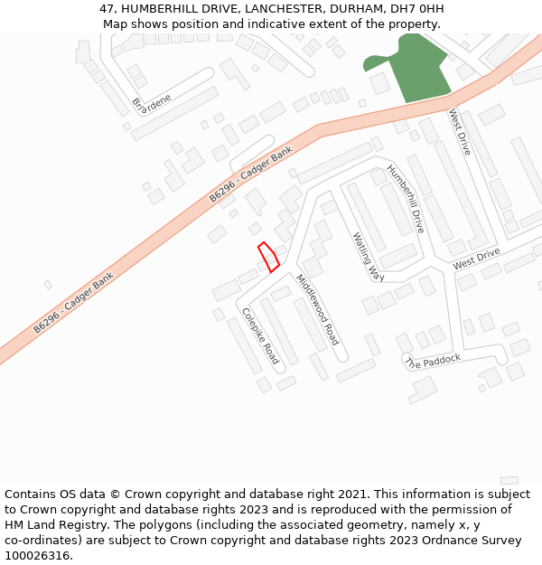 47, HUMBERHILL DRIVE, LANCHESTER, DURHAM, DH7 0HH: Location map and indicative extent of plot