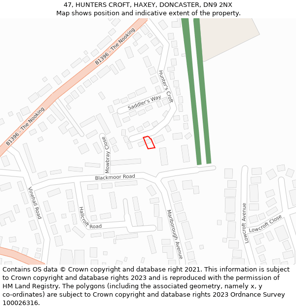 47, HUNTERS CROFT, HAXEY, DONCASTER, DN9 2NX: Location map and indicative extent of plot