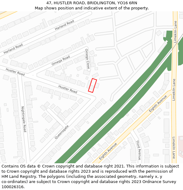 47, HUSTLER ROAD, BRIDLINGTON, YO16 6RN: Location map and indicative extent of plot