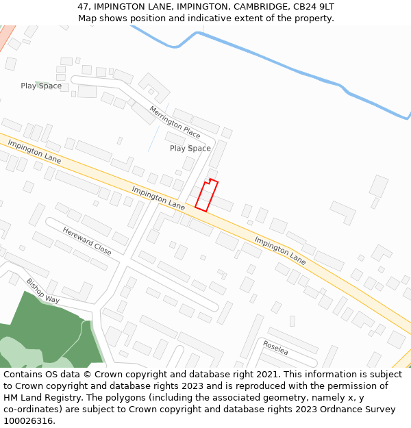 47, IMPINGTON LANE, IMPINGTON, CAMBRIDGE, CB24 9LT: Location map and indicative extent of plot