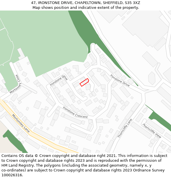 47, IRONSTONE DRIVE, CHAPELTOWN, SHEFFIELD, S35 3XZ: Location map and indicative extent of plot