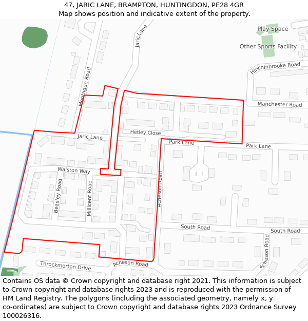 47, JARIC LANE, BRAMPTON, HUNTINGDON, PE28 4GR: Location map and indicative extent of plot