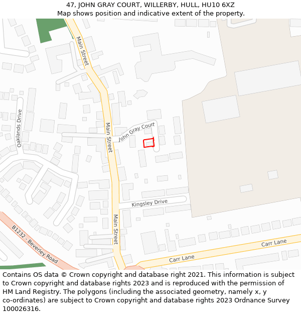 47, JOHN GRAY COURT, WILLERBY, HULL, HU10 6XZ: Location map and indicative extent of plot