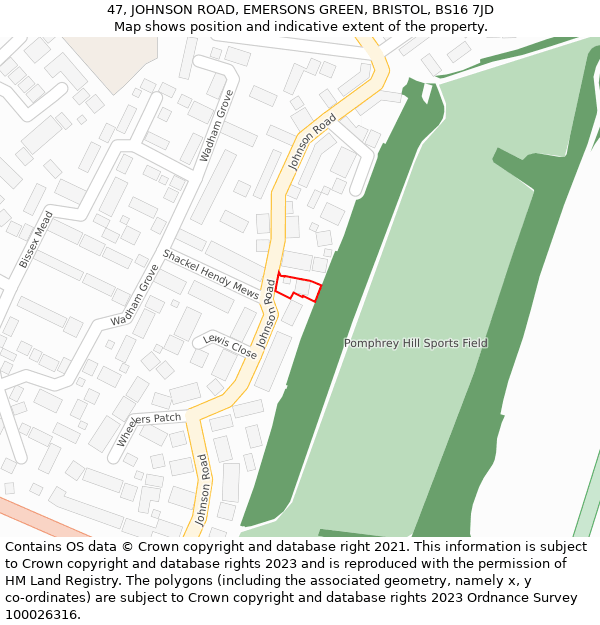 47, JOHNSON ROAD, EMERSONS GREEN, BRISTOL, BS16 7JD: Location map and indicative extent of plot