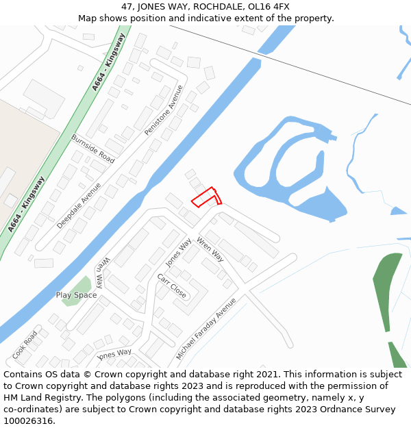 47, JONES WAY, ROCHDALE, OL16 4FX: Location map and indicative extent of plot