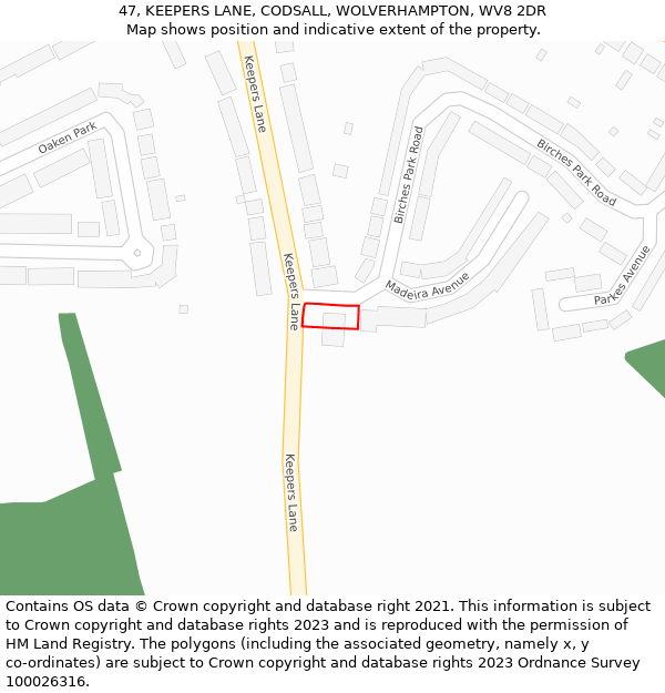 47, KEEPERS LANE, CODSALL, WOLVERHAMPTON, WV8 2DR: Location map and indicative extent of plot