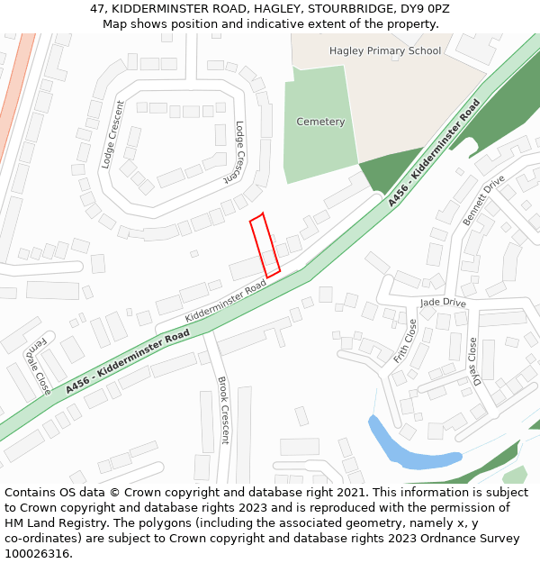 47, KIDDERMINSTER ROAD, HAGLEY, STOURBRIDGE, DY9 0PZ: Location map and indicative extent of plot