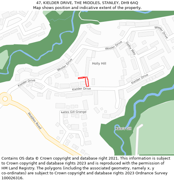 47, KIELDER DRIVE, THE MIDDLES, STANLEY, DH9 6AQ: Location map and indicative extent of plot