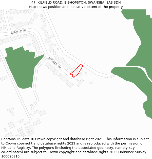 47, KILFIELD ROAD, BISHOPSTON, SWANSEA, SA3 3DN: Location map and indicative extent of plot