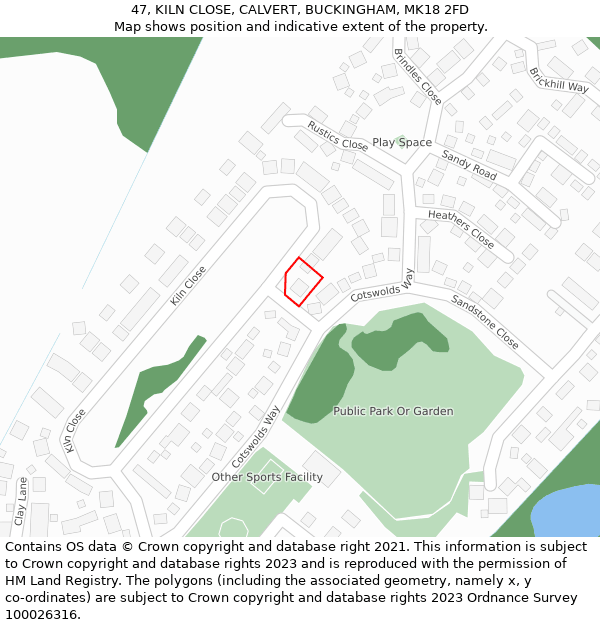 47, KILN CLOSE, CALVERT, BUCKINGHAM, MK18 2FD: Location map and indicative extent of plot