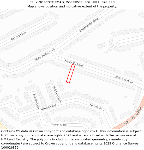 47, KINGSCOTE ROAD, DORRIDGE, SOLIHULL, B93 8RB: Location map and indicative extent of plot