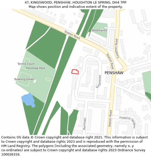 47, KINGSWOOD, PENSHAW, HOUGHTON LE SPRING, DH4 7PP: Location map and indicative extent of plot