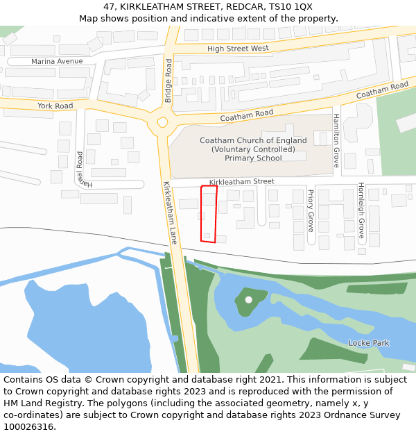 47, KIRKLEATHAM STREET, REDCAR, TS10 1QX: Location map and indicative extent of plot