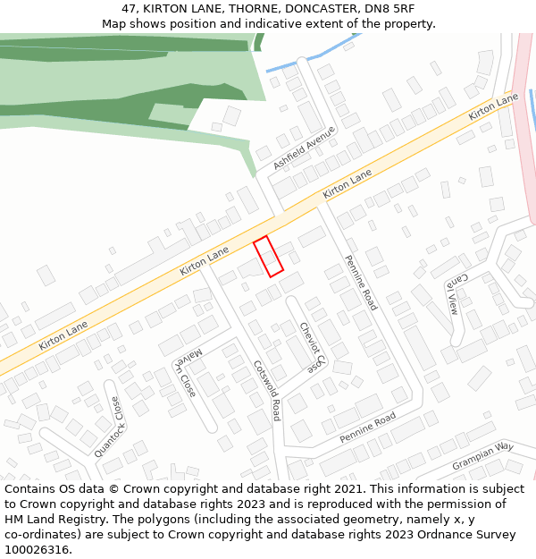 47, KIRTON LANE, THORNE, DONCASTER, DN8 5RF: Location map and indicative extent of plot