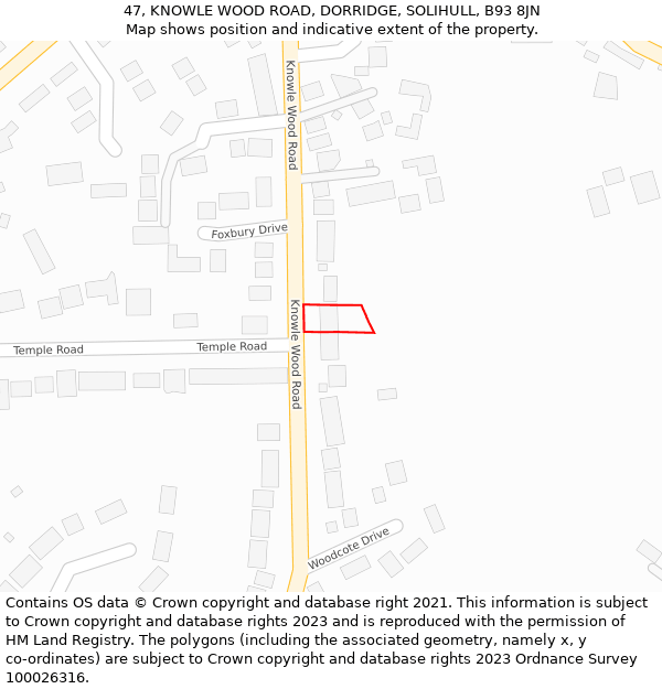 47, KNOWLE WOOD ROAD, DORRIDGE, SOLIHULL, B93 8JN: Location map and indicative extent of plot