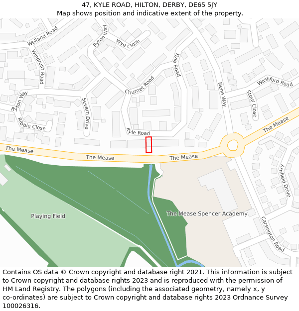 47, KYLE ROAD, HILTON, DERBY, DE65 5JY: Location map and indicative extent of plot