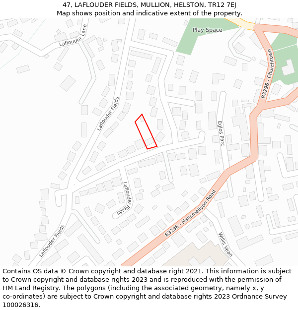 47, LAFLOUDER FIELDS, MULLION, HELSTON, TR12 7EJ: Location map and indicative extent of plot