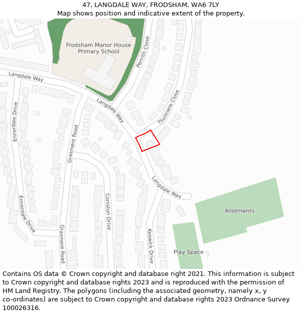 47, LANGDALE WAY, FRODSHAM, WA6 7LY: Location map and indicative extent of plot