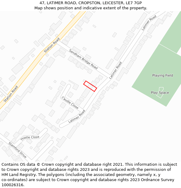 47, LATIMER ROAD, CROPSTON, LEICESTER, LE7 7GP: Location map and indicative extent of plot