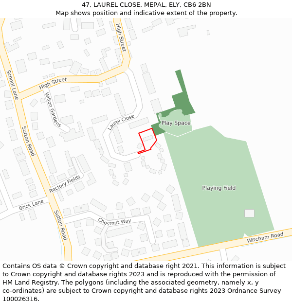 47, LAUREL CLOSE, MEPAL, ELY, CB6 2BN: Location map and indicative extent of plot