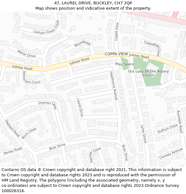 47, LAUREL DRIVE, BUCKLEY, CH7 2QP: Location map and indicative extent of plot