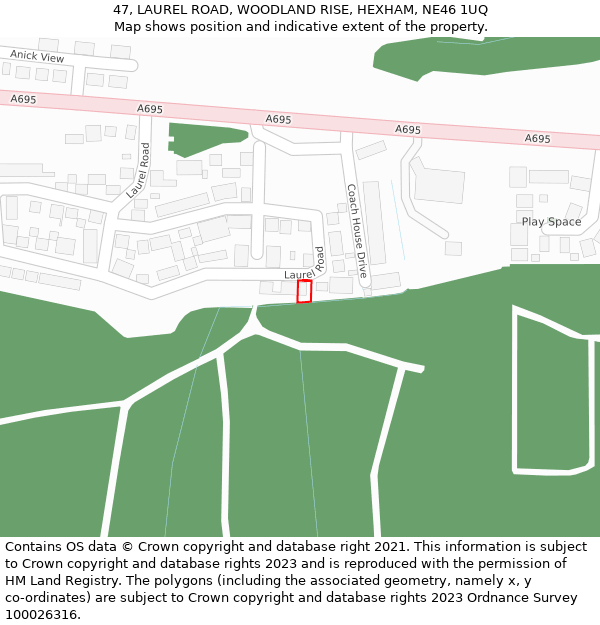 47, LAUREL ROAD, WOODLAND RISE, HEXHAM, NE46 1UQ: Location map and indicative extent of plot
