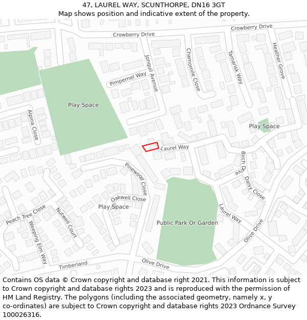 47, LAUREL WAY, SCUNTHORPE, DN16 3GT: Location map and indicative extent of plot