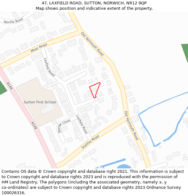 47, LAXFIELD ROAD, SUTTON, NORWICH, NR12 9QP: Location map and indicative extent of plot