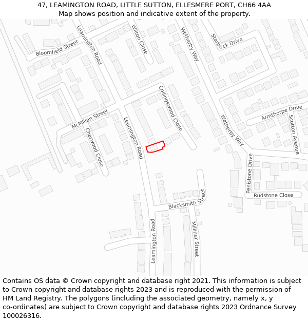 47, LEAMINGTON ROAD, LITTLE SUTTON, ELLESMERE PORT, CH66 4AA: Location map and indicative extent of plot