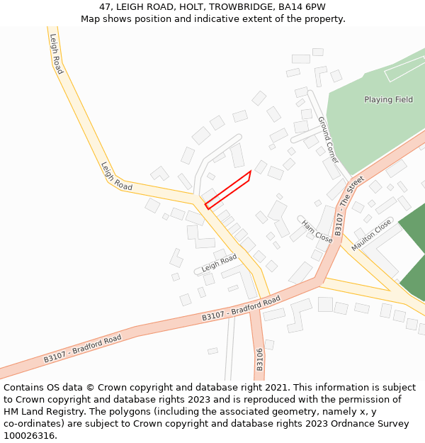 47, LEIGH ROAD, HOLT, TROWBRIDGE, BA14 6PW: Location map and indicative extent of plot