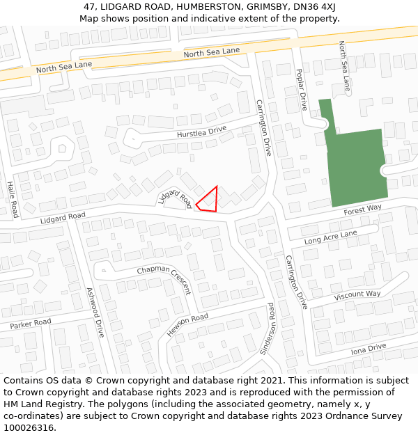 47, LIDGARD ROAD, HUMBERSTON, GRIMSBY, DN36 4XJ: Location map and indicative extent of plot