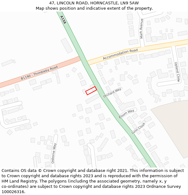 47, LINCOLN ROAD, HORNCASTLE, LN9 5AW: Location map and indicative extent of plot