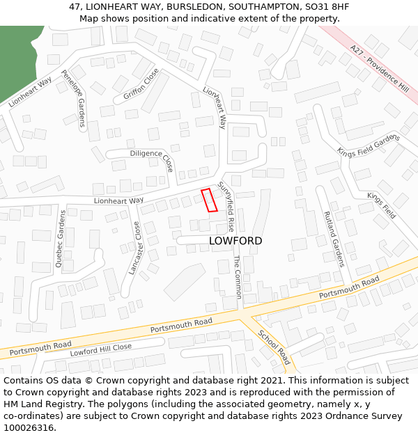 47, LIONHEART WAY, BURSLEDON, SOUTHAMPTON, SO31 8HF: Location map and indicative extent of plot