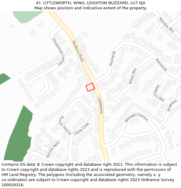 47, LITTLEWORTH, WING, LEIGHTON BUZZARD, LU7 0JX: Location map and indicative extent of plot