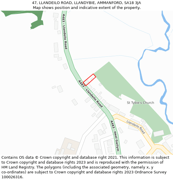 47, LLANDEILO ROAD, LLANDYBIE, AMMANFORD, SA18 3JA: Location map and indicative extent of plot