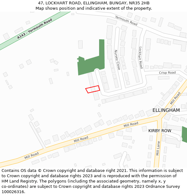 47, LOCKHART ROAD, ELLINGHAM, BUNGAY, NR35 2HB: Location map and indicative extent of plot