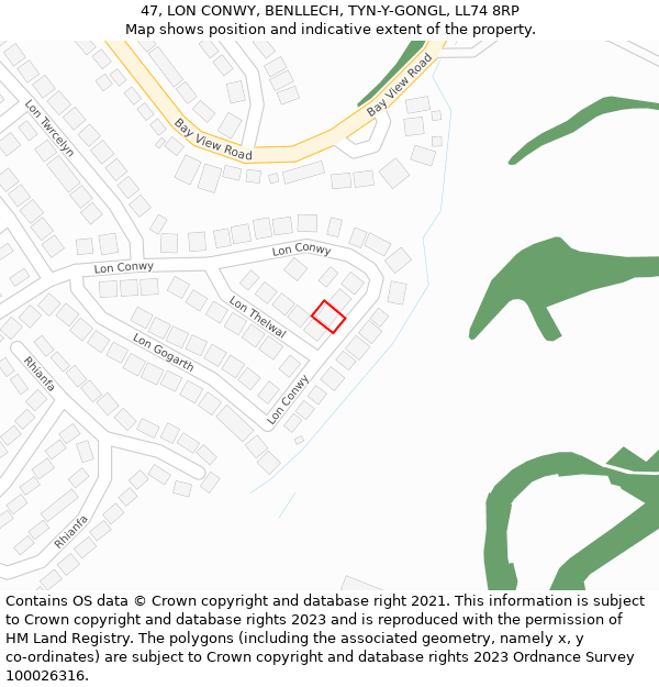 47, LON CONWY, BENLLECH, TYN-Y-GONGL, LL74 8RP: Location map and indicative extent of plot