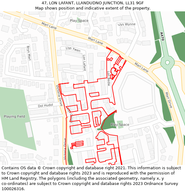 47, LON LAFANT, LLANDUDNO JUNCTION, LL31 9GF: Location map and indicative extent of plot