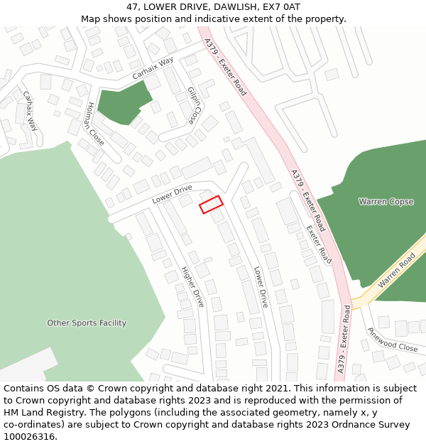 47, LOWER DRIVE, DAWLISH, EX7 0AT: Location map and indicative extent of plot