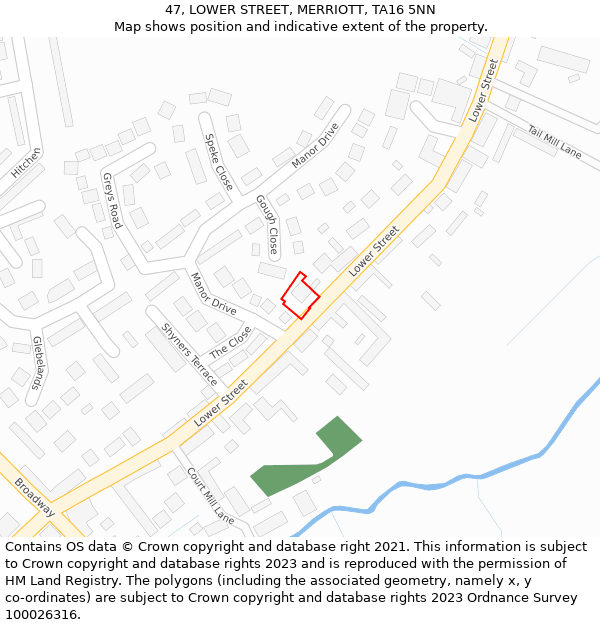 47, LOWER STREET, MERRIOTT, TA16 5NN: Location map and indicative extent of plot