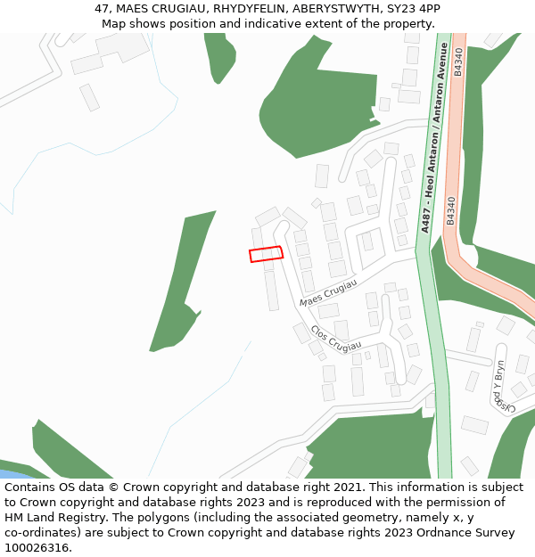 47, MAES CRUGIAU, RHYDYFELIN, ABERYSTWYTH, SY23 4PP: Location map and indicative extent of plot