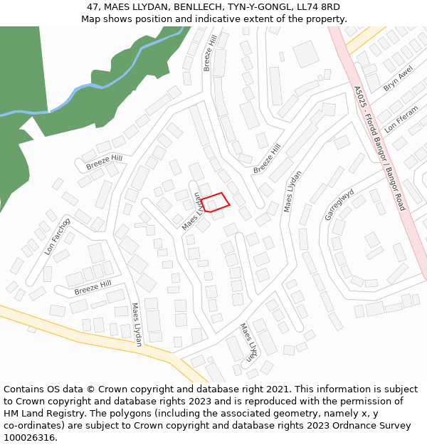 47, MAES LLYDAN, BENLLECH, TYN-Y-GONGL, LL74 8RD: Location map and indicative extent of plot