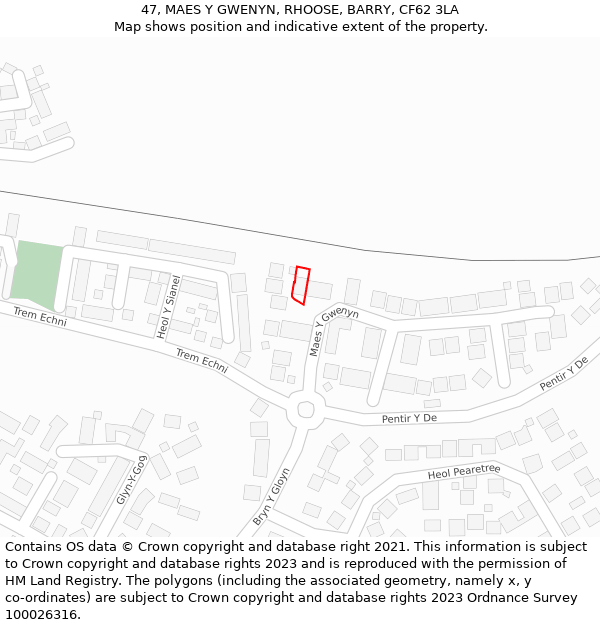 47, MAES Y GWENYN, RHOOSE, BARRY, CF62 3LA: Location map and indicative extent of plot