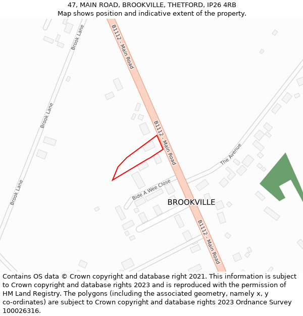 47, MAIN ROAD, BROOKVILLE, THETFORD, IP26 4RB: Location map and indicative extent of plot