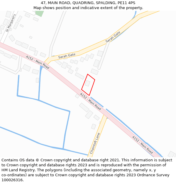 47, MAIN ROAD, QUADRING, SPALDING, PE11 4PS: Location map and indicative extent of plot