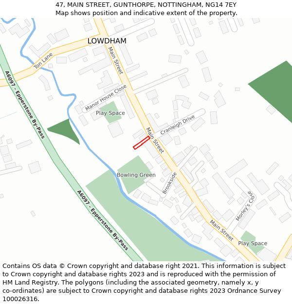 47, MAIN STREET, GUNTHORPE, NOTTINGHAM, NG14 7EY: Location map and indicative extent of plot