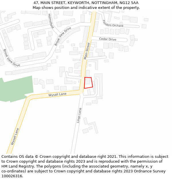 47, MAIN STREET, KEYWORTH, NOTTINGHAM, NG12 5AA: Location map and indicative extent of plot