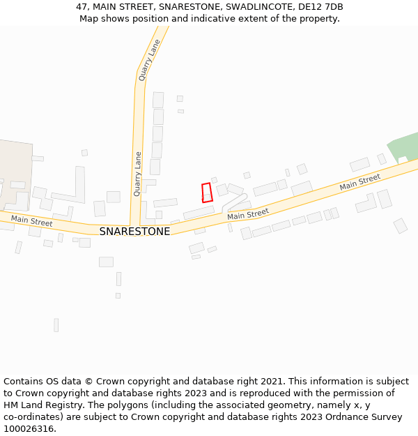 47, MAIN STREET, SNARESTONE, SWADLINCOTE, DE12 7DB: Location map and indicative extent of plot
