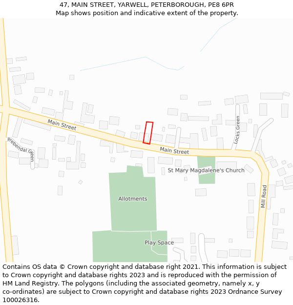 47, MAIN STREET, YARWELL, PETERBOROUGH, PE8 6PR: Location map and indicative extent of plot