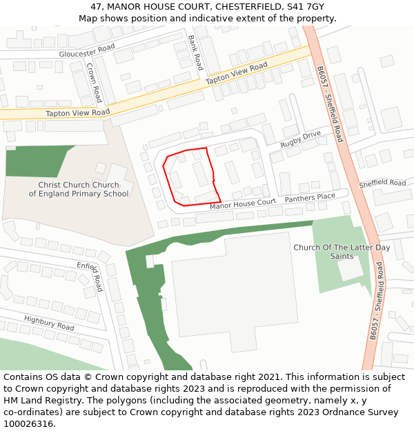 47, MANOR HOUSE COURT, CHESTERFIELD, S41 7GY: Location map and indicative extent of plot